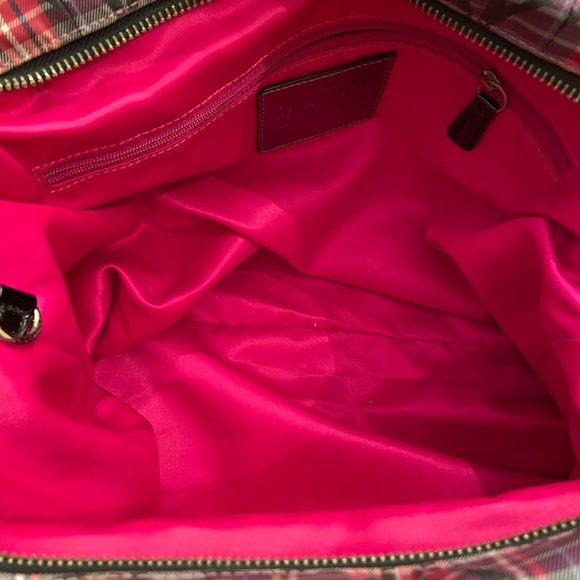 Coach Poppy tote bag, 16” by 12”, pink, purple, and black plaid. - Picture 4 of 6